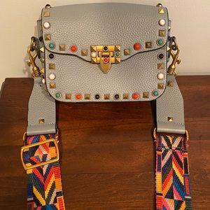 Blue studded leather purse